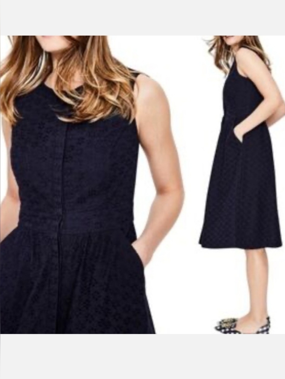 Boden Navy Textured Sleeveless Midi Dress